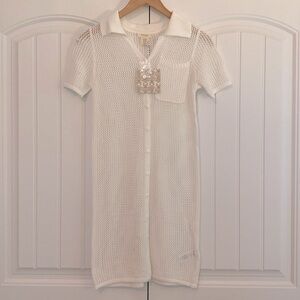 Haute Hippie NWT Women's White Embroidered Coverup Dress Size XS Short Sleeve